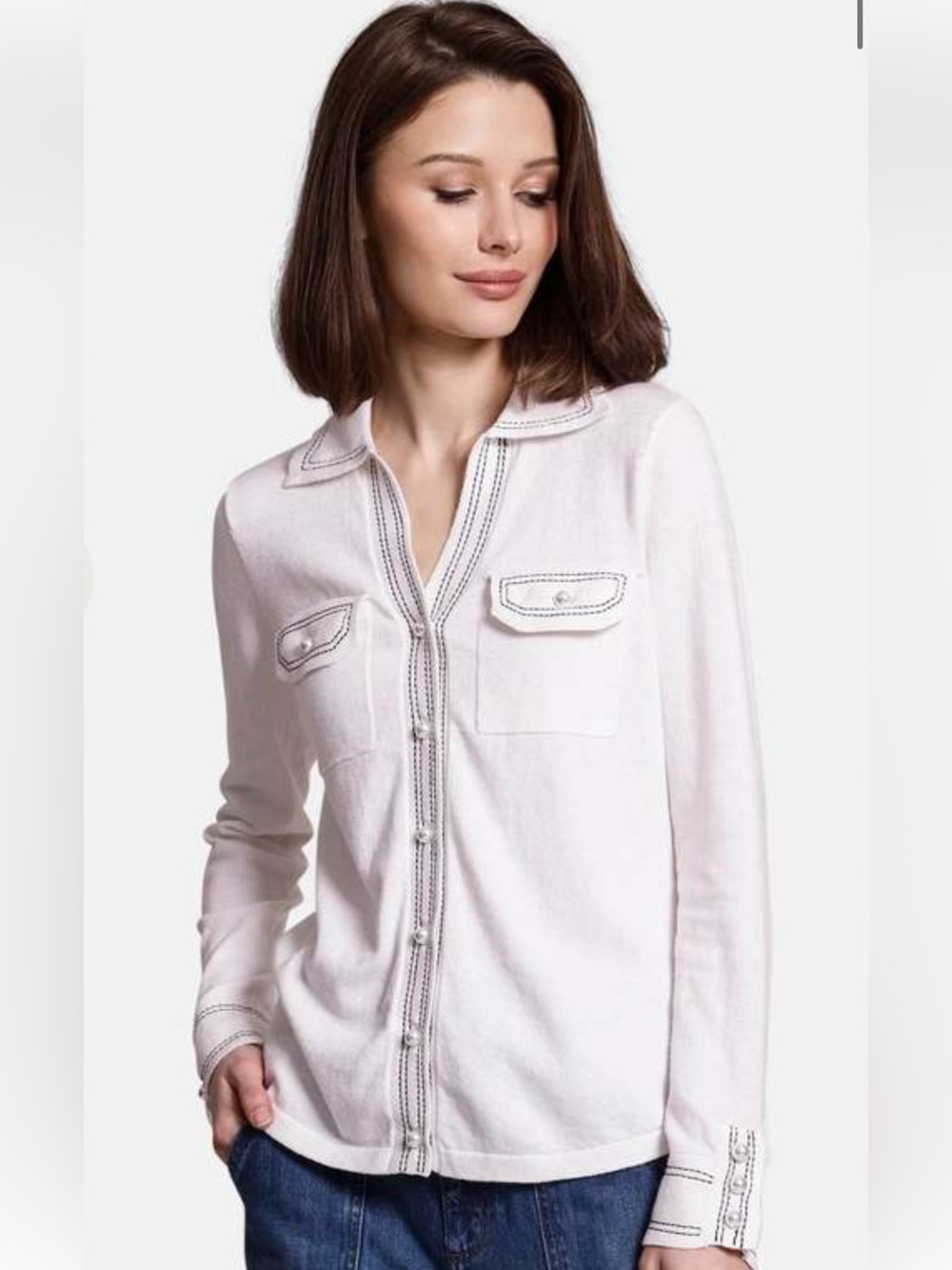 Minnie Rose Cotton Cashmere Button Shirt - NWT!